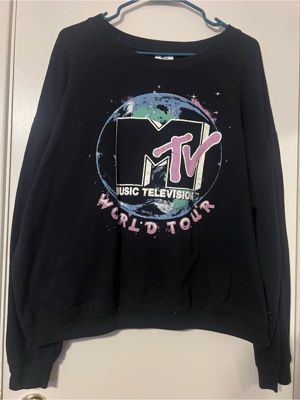 MTV Black Crewneck Sweatshirt with Pink & Blue Graphic